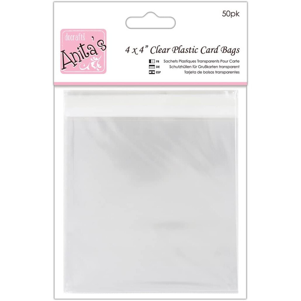 Anitas 120 x 120 mm Plastic Card Bag with 25 mm Lip, Pack of 50, Transparent 