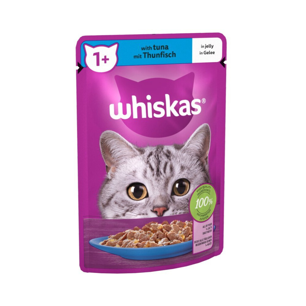 Whiskas 1+ Adult Wet Cat Food Pouches in Jelly with Tuna 85g (Pack of 28)