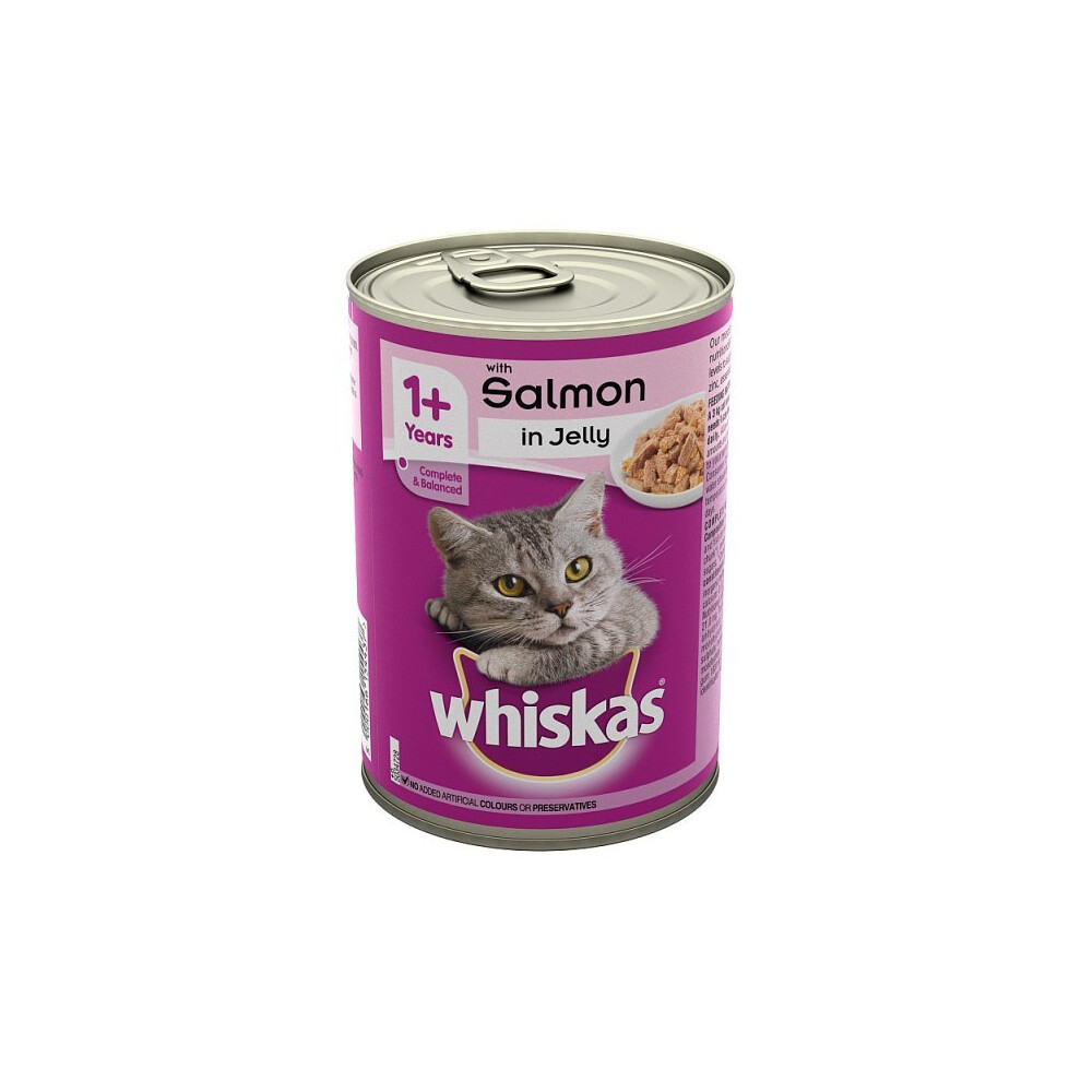 Whiskas Adult Wet Cat Food Tin Salmon in Jelly 390g (Pack of 12)