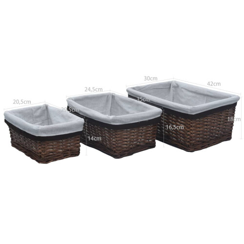 vidaXL 3 Piece Nesting Basket Set Willow Brown Garden Organiser Storage Box 2