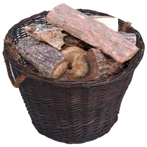 vidaXL 3 Piece Stackable Firewood Basket Set Dark Brown Willow Holder Carrier 1
