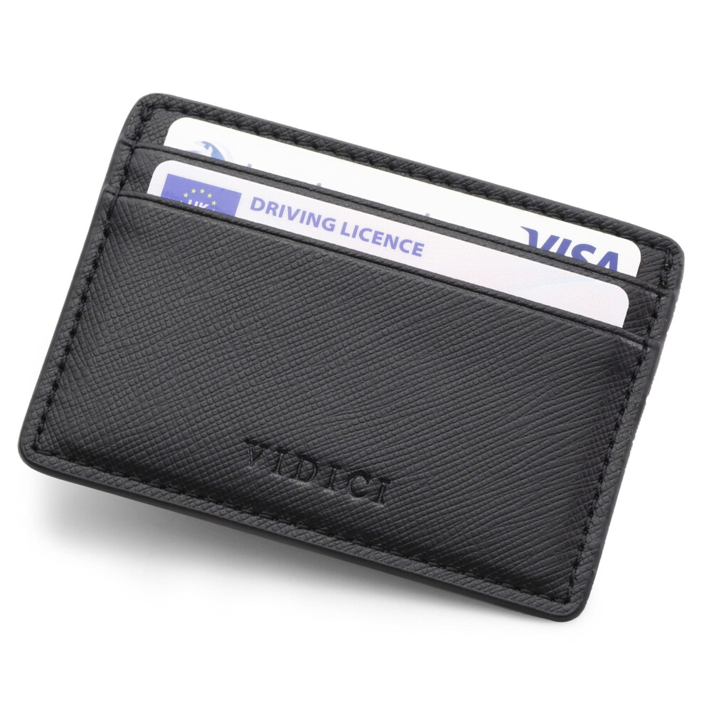 Vidici Saffiano Vegan Leather Credit Card Holder Wallet in Black