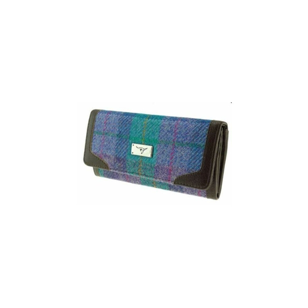 Women's Harris Tweed Long Purse in Green & Purple Check LB2000-COL79