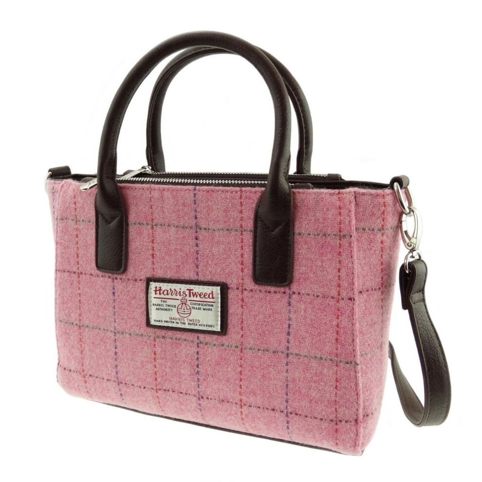 Ladies Authentic Harris Tweed Small Tote Bag  in  Bright Pink with Overcheck LB1228-COL68
