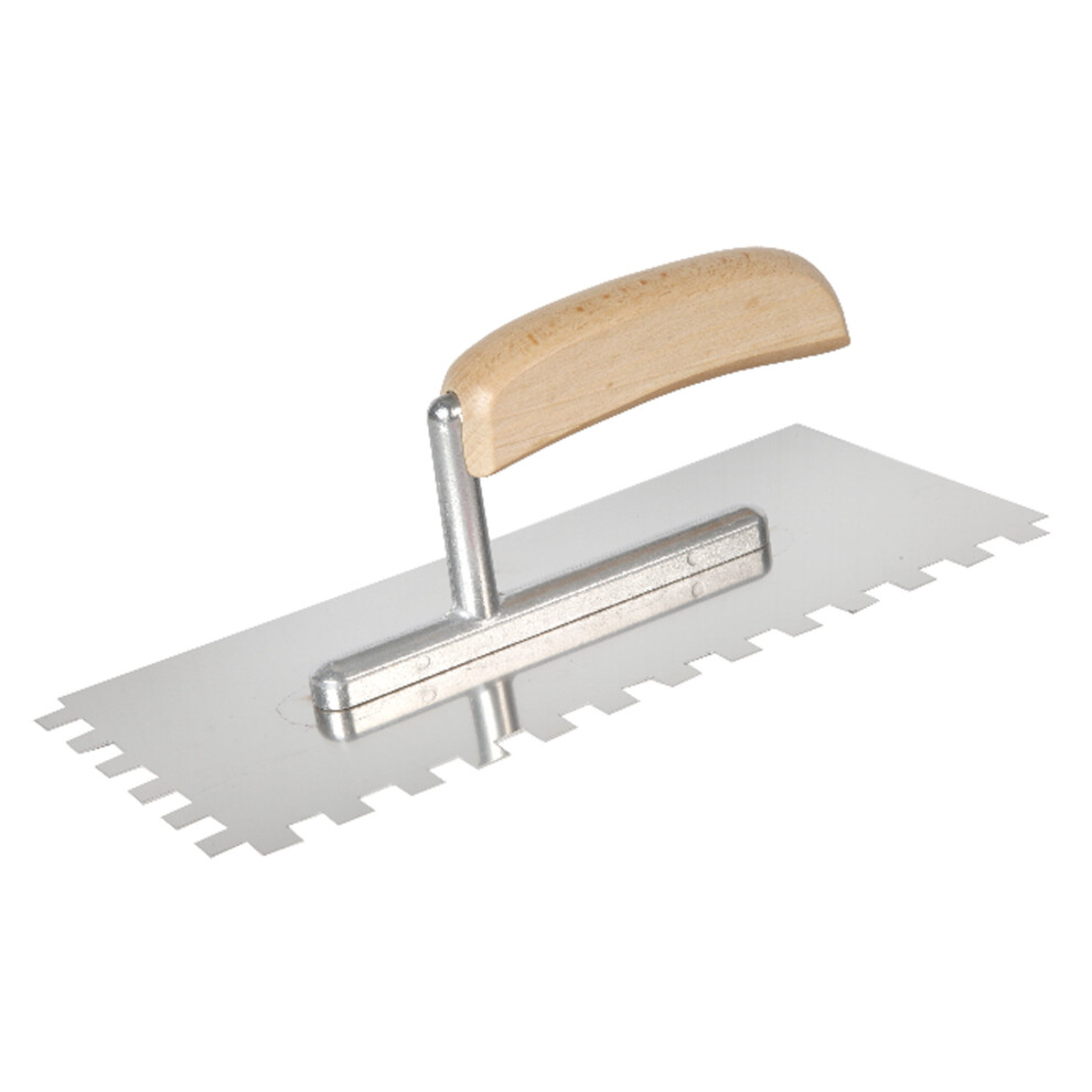 (12X12mm (0.47"X0.47")) Stainless Steel, Square Notched Or Not Trowel, Tiling Trowel, Plastering Trowel - Toolty - For Adhesive Mortars - Wooden Hand 5060649207050