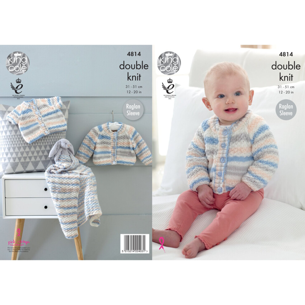 King Cole 4814 DK Knitting Pattern Baby Cardigans & Blanket