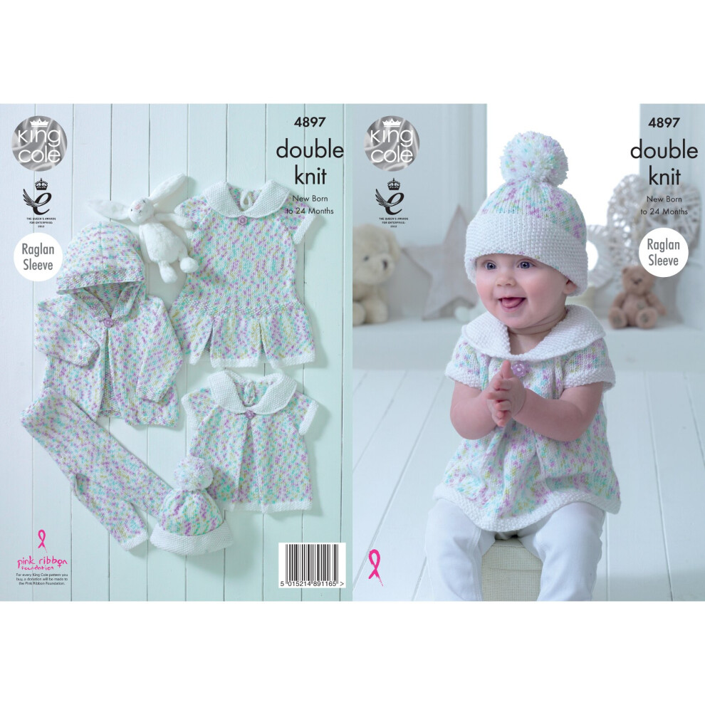 King Cole 4897 DK Knitting Pattern Baby Dress Top Hat & Leggings