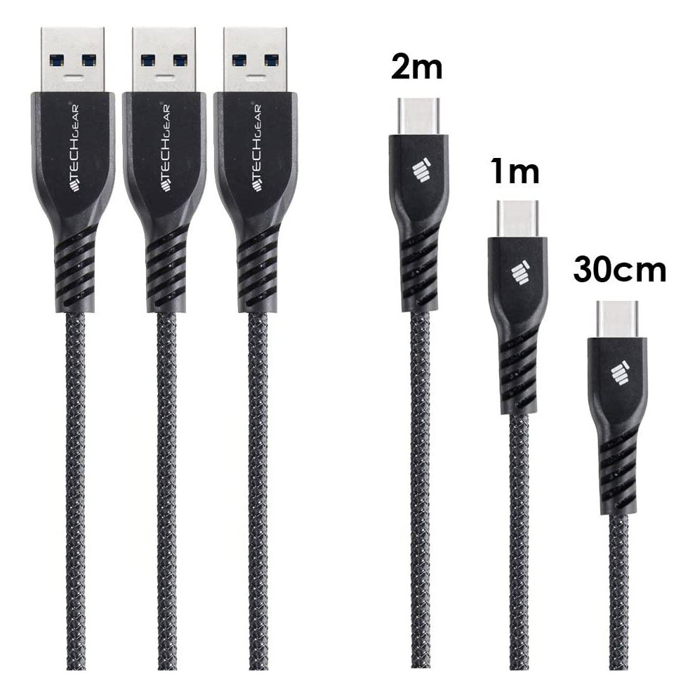 TECHGEAR 3 Pack STRONG USB C Data Sync & Charger Cable (30cm,1m,2m) for Amazon Fire HD 8 10th/12th Gen, Fire 7 2022, Fire HD 10/Plus/Kids Pro 2021