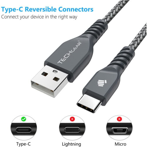 TECHGEAR [1m] STRONG Braided USB C Data Sync & Charger Cable for Amazon ...