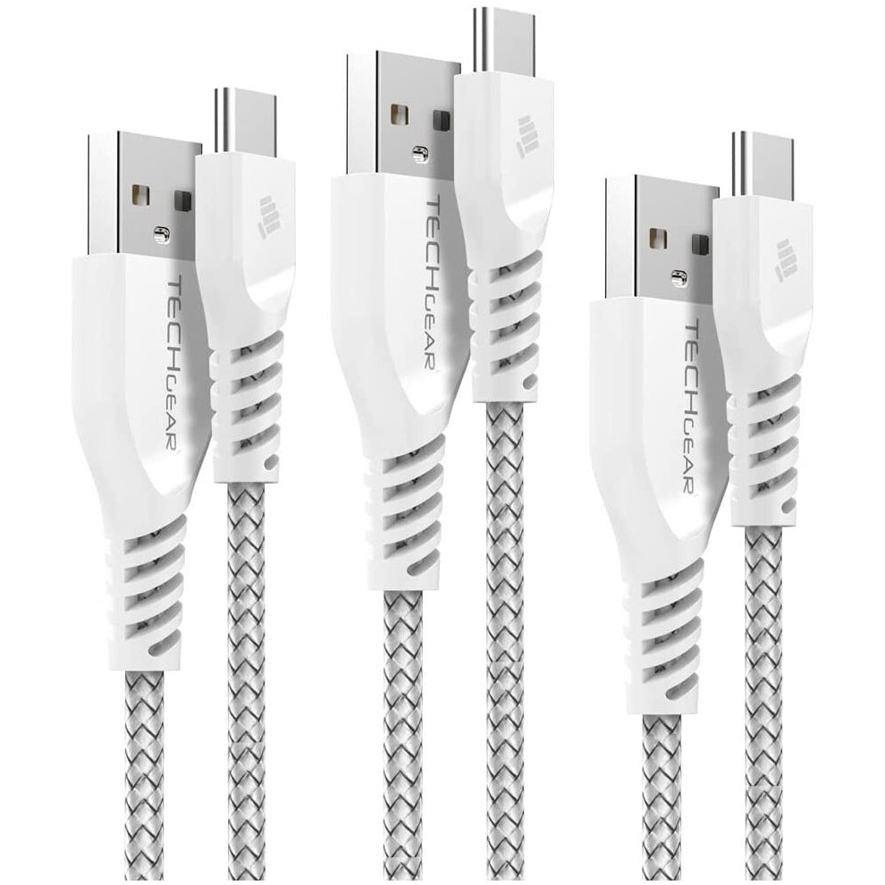 Techgear 3 Pack Strong High Durability Braided Usb C Charging & Sync Cables Type C For Samsung Note 20 Ultra 10, S23 S22, Moto, Huawei, Oppo, Etc