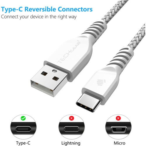 Techgear TECHGEAR STRONG High Durability Braided USB C Charging & Data Sync Cable (6.5ft/2M) for Samsung Tab S6 Lite, Tab A7 10.4", Tab A8, Tab S8 Plus etc 1