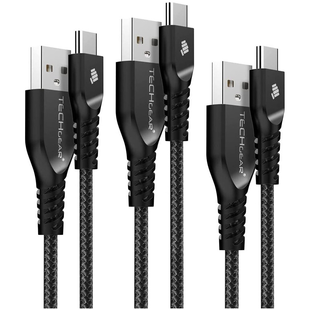 Techgear 3 Pack Strong High Durability Braided Usb C Charging & Sync Cables Type C For Samsung Note 20 Ultra 10, S23 S22, Moto, Huawei, Oppo, Etc 5055782982674