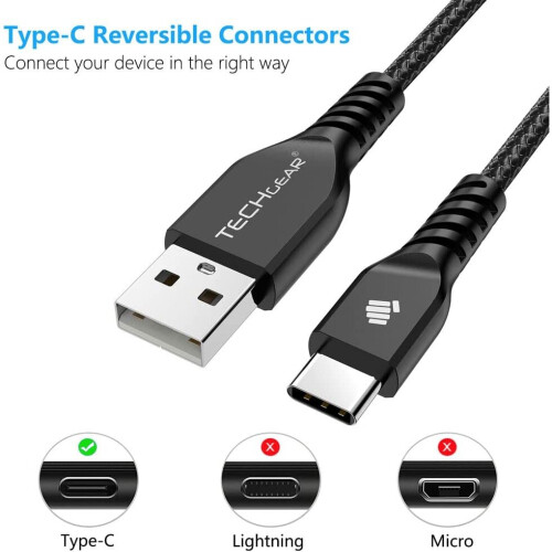 Techgear TECHGEAR STRONG High Durability Braided USB C Charging & Data Sync Cable (30 CM) for Samsung Tab S6 Lite, Tab A7 10.4", Tab A8, Tab S8 Plus etc 1