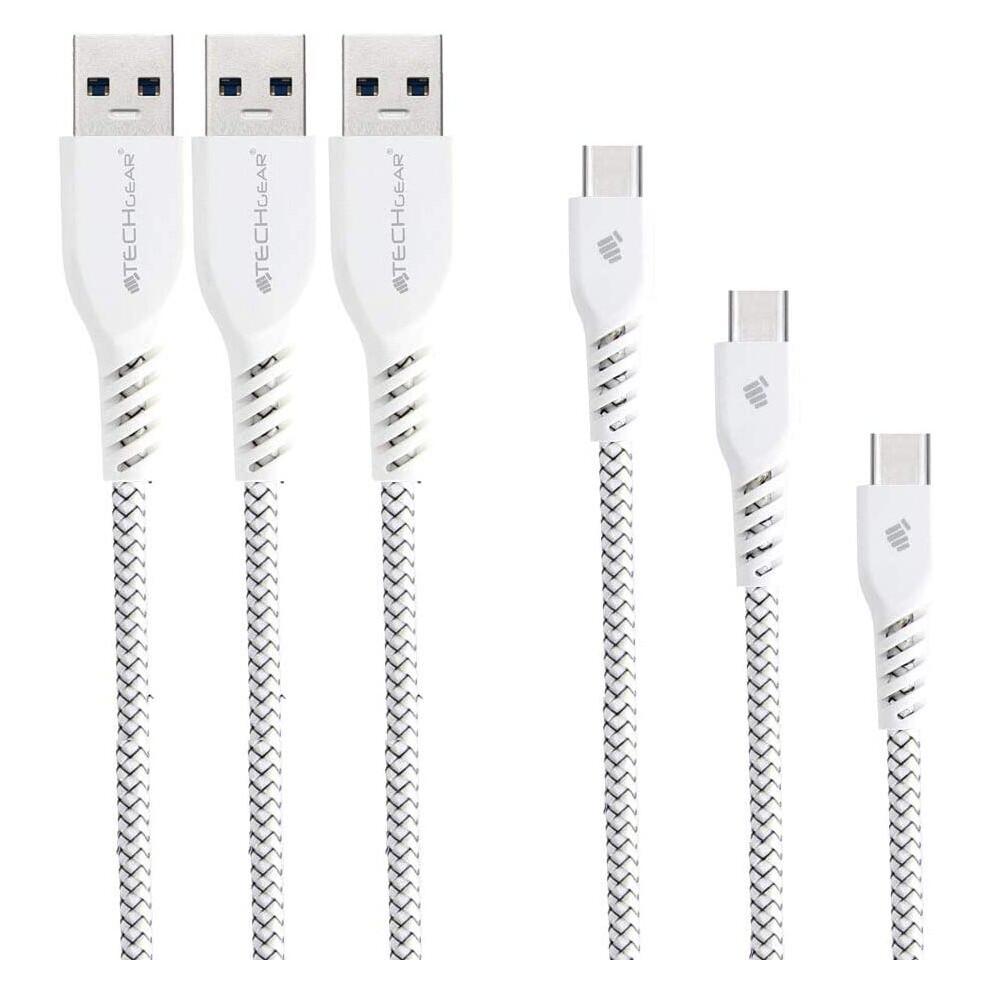 TECHGEAR 3 Pack STRONG High Durability Braided USB C Charging & Sync Cables (30cm/1m/2m) Type C for Oppo Find X5 / Lite / Pro / Neo A54 A54s, Reno etc