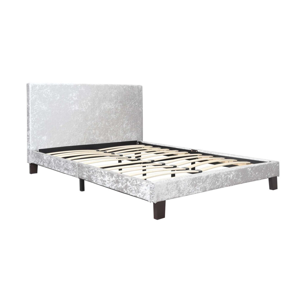 Grey Small Double Bed Frame Birlea Berlin Steel Crushed Velvet 4FT 120CM