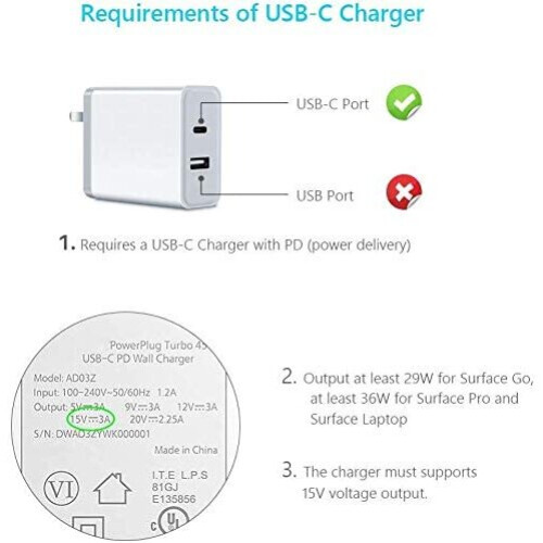 Techgear TECHGEAR USB-C Charger Cable (5ft/1.5m), Surface Connect to USB C Charging Cable For Microsoft Surface Pro 7, 6, 5, 4, 3, Surface Book 1 / 2 2