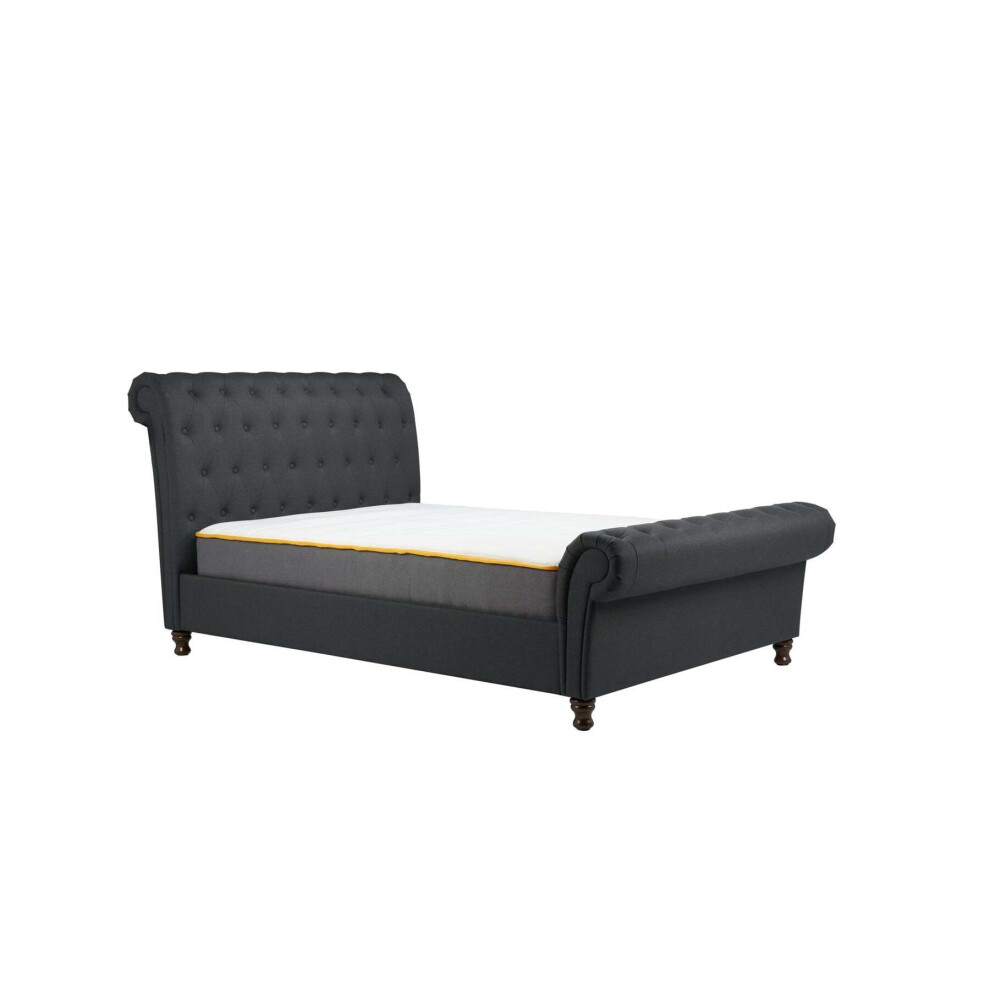 Castello Upholstered Sleigh Charcoal Grey Fabric 6FT 180cm Super King Size Bed