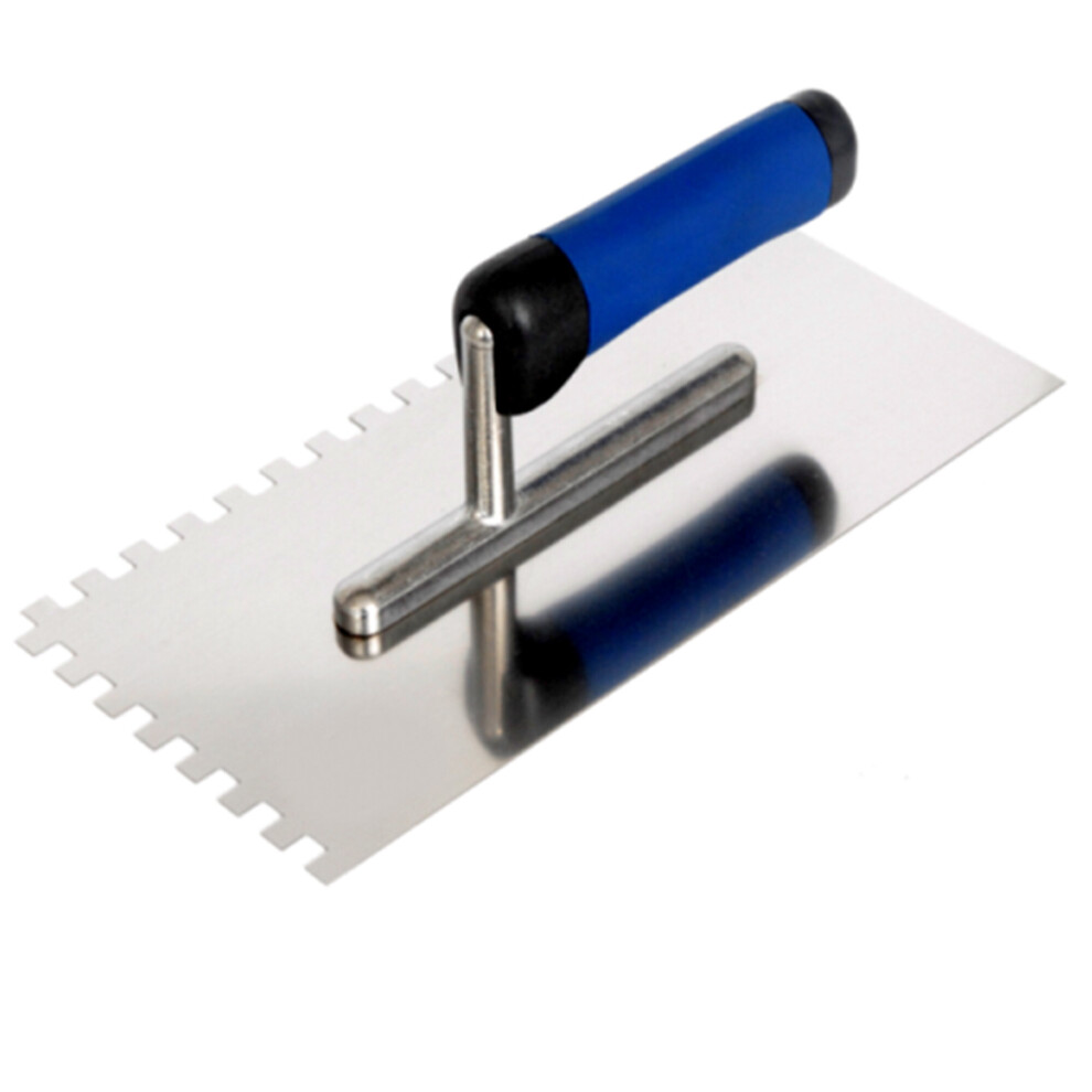 Toolty Stainless Steel Square Notched Trowel, Tiling Trowel, Plastering Trowel -270mm, 12x12mm - for Adhesive mortars - Rubber Handle, Tile, Tiling, Adhesive, DIY - TLTY-7112 - Image 2