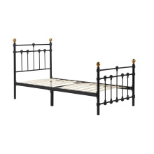 Atlas Black & Antique Brass Single Metal Bed Frame 3'0" Sprung Slats - Vintage Classic (ATLAB3BLK)