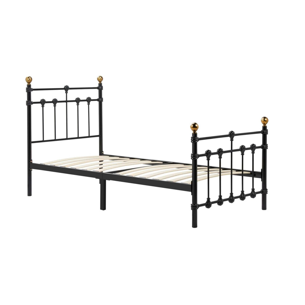 Atlas Black & Antique Brass Single 3'0" Metal Bed Frame