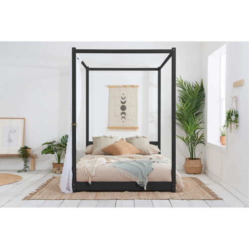 Birlea Four Poster Bed King Size Birlea Darwin Black 5Ft Solid Pine Frame Canopy 2