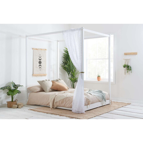Birlea Four Poster Bed Double Birlea Darwin White 4FT6 Solid Pine Frame Canopy 1