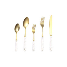 (WHITE) Marble Style Handle Cutlery Set