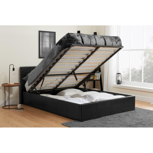 Birlea Small Double Ottoman Bed Black Birlea Berlin Leather Storage 4FT 120CM Frame 1