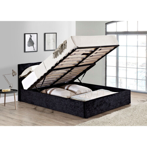 Birlea Small Double Ottoman Bed Black Birlea Berlin Velvet Storage 4FT 120CM Frame 1