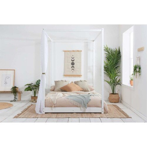 Birlea Four Poster Bed Double Birlea Darwin White 4FT6 Solid Pine Frame Canopy 2
