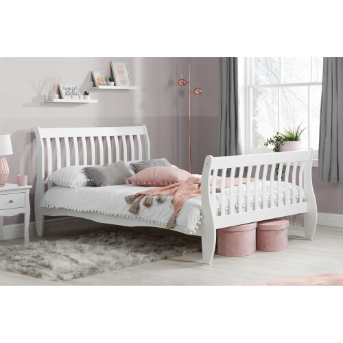 Birlea White Small Double Bed Frame Birlea Belford 4FT 120cm Wood Sleigh Solid Wood 1