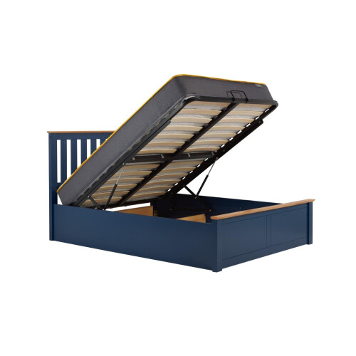 Birlea King Size Ottoman Bed Blue Phoenix Wood Frame Storage 5FT Navy Oak Solid