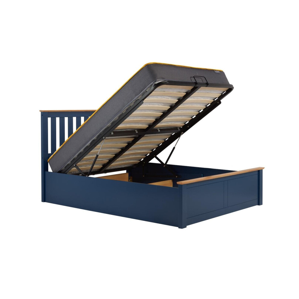 King Size Ottoman Bed Blue Phoenix Wood Frame Storage 5FT Navy Oak Solid