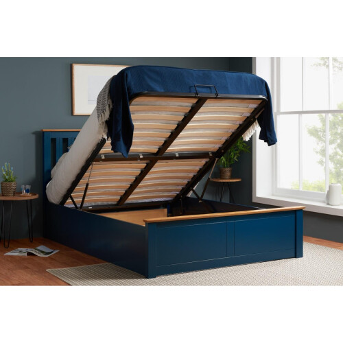 Birlea King Size Ottoman Bed Blue Phoenix Wood Frame Storage 5FT Navy Oak Solid 1