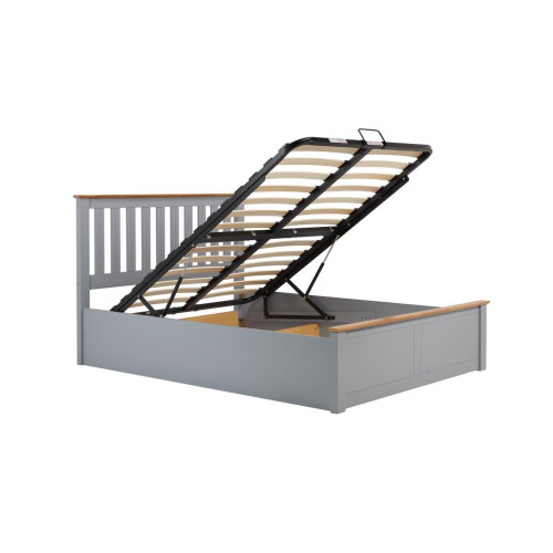 Birlea King Size Ottoman Bed Grey Phoenix Wood Frame Storage 5FT Stone Oak Solid