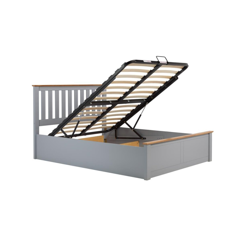 King Size Ottoman Bed Grey Phoenix Wood Frame Storage 5FT Stone Oak Solid