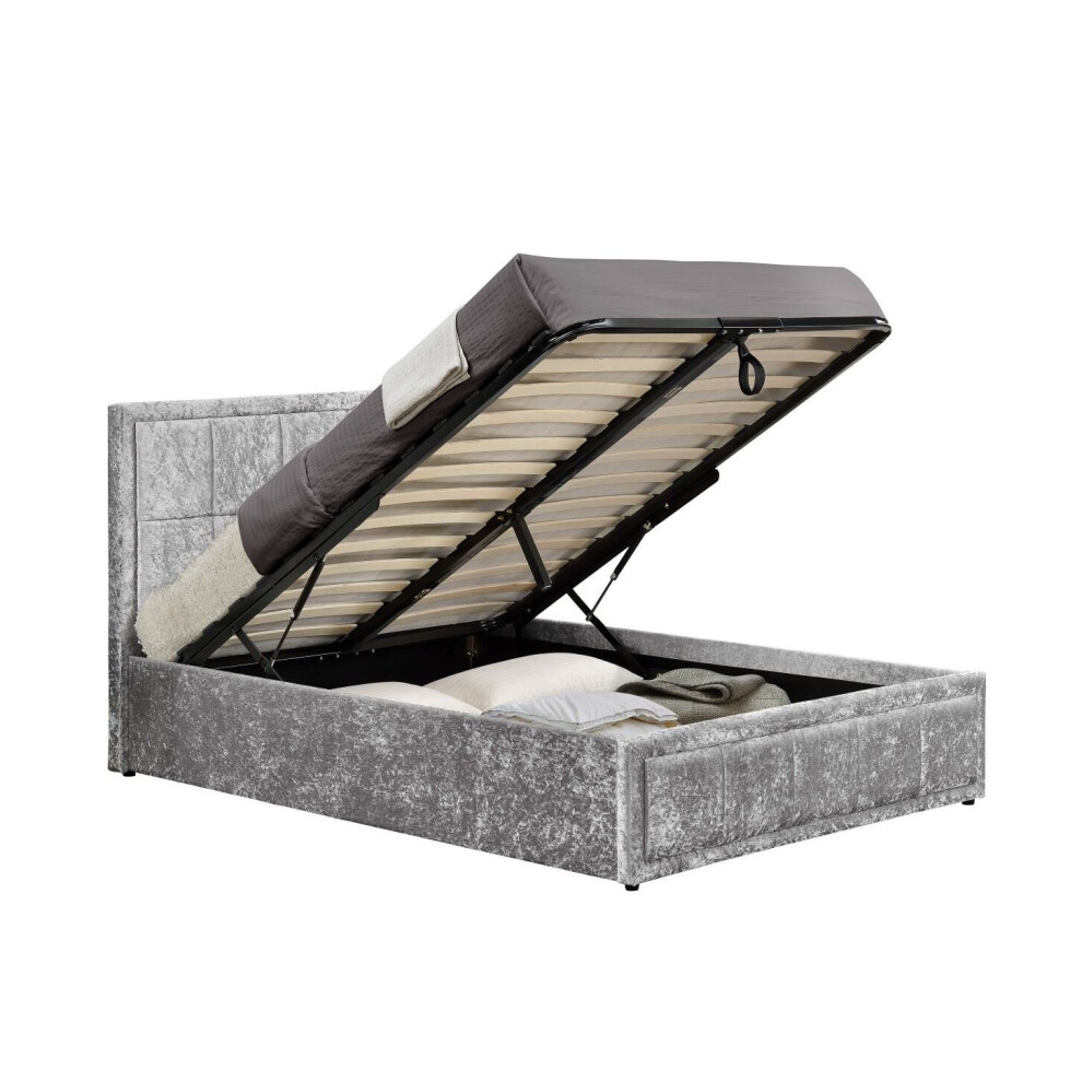 Small Double Ottoman Bed Grey Hannover Frame 4FT 120cm Bedstead Storage Velvet