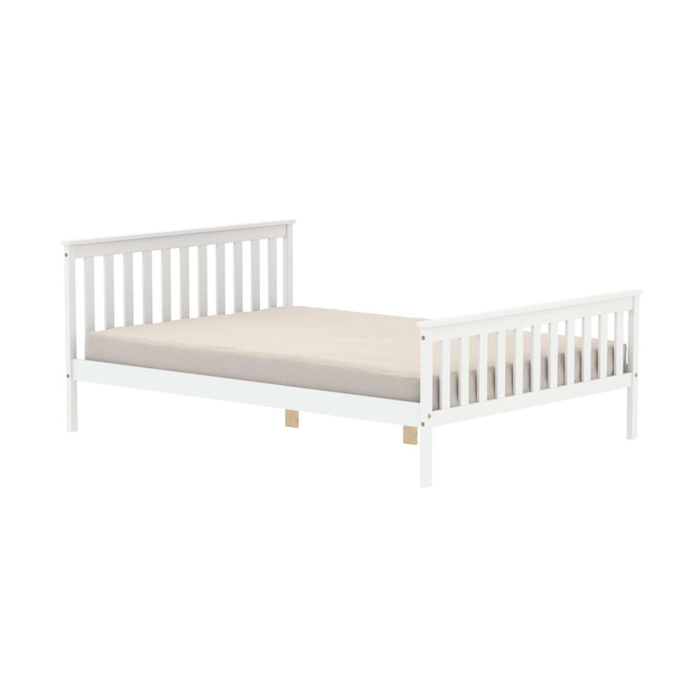 White Double Bed Frame 4FT6 Bedstead Birlea Oxford Solid Wood Shaker Design