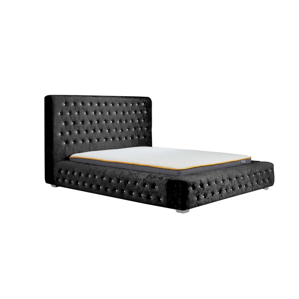 Velvet Kingsize Bed Frame Black Birlea Grande 5FT Crushed Fabric Luxury Designer