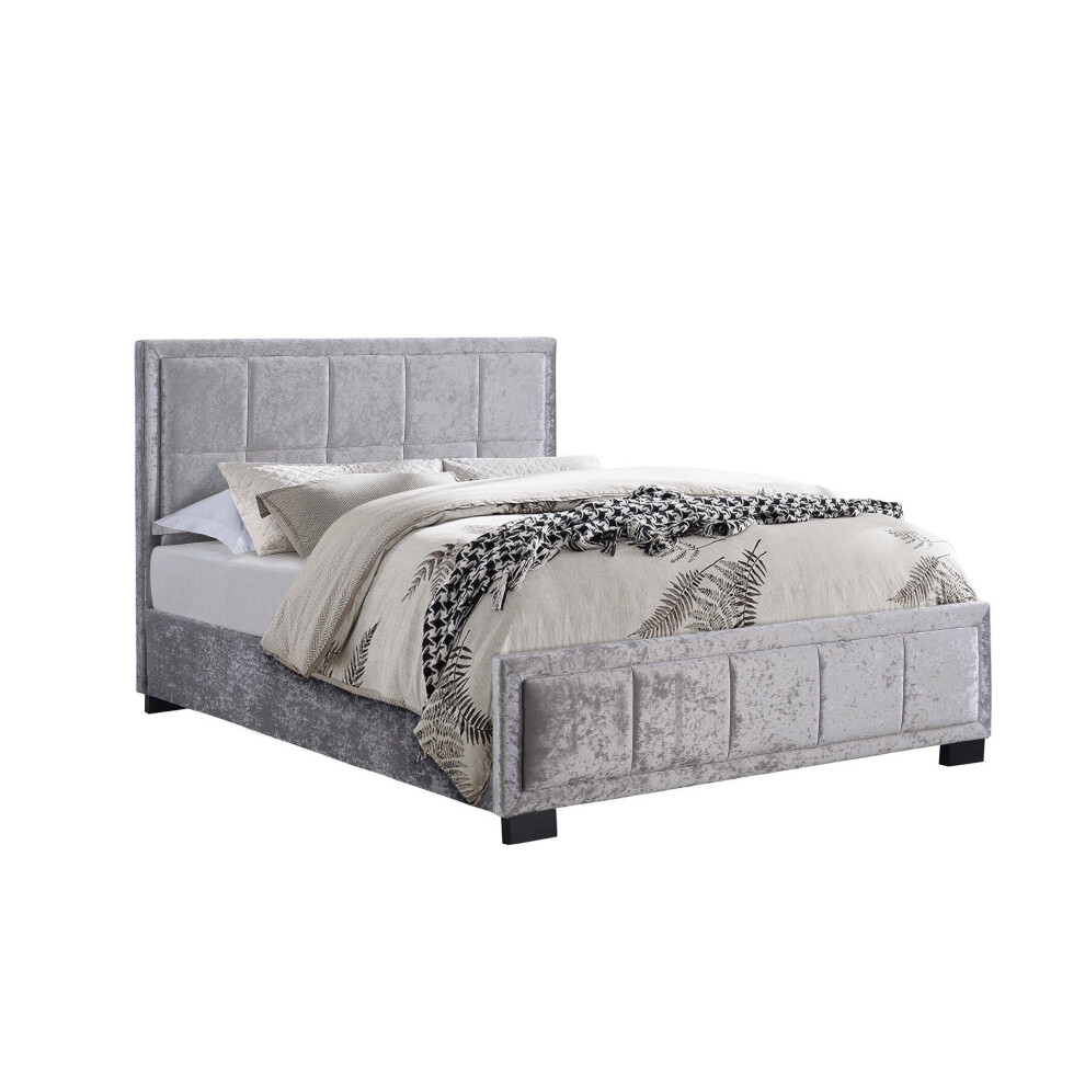 Birlea King Size Bed Frame Hannover Steel Crushed Velvet 150Cm 5Ft Grey
