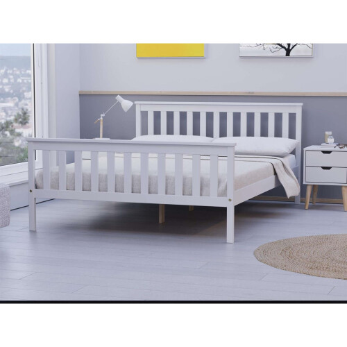Birlea White Double Bed Frame 4FT6 Bedstead Birlea Oxford Solid Wood Shaker Design 1