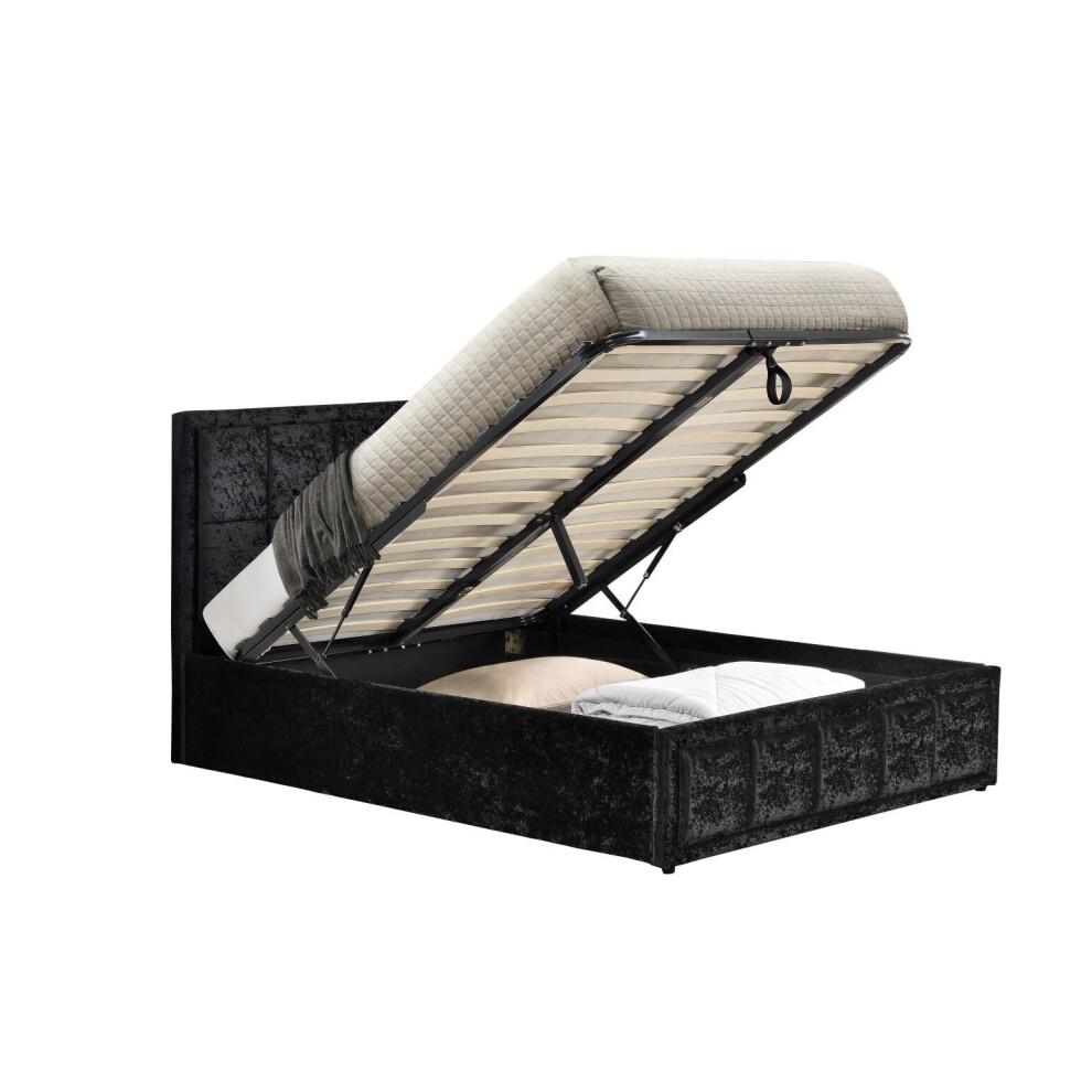 Small Double Ottoman Bed Black Hannover Frame 4FT 120cm Bedstead Storage Velvet