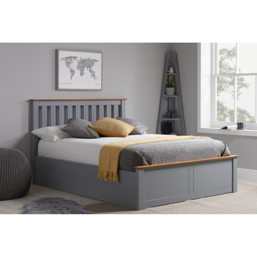 Birlea Small Double Ottoman Bed Grey Phoenix Wood Frame Storage 4FT Stone Oak Solid 2