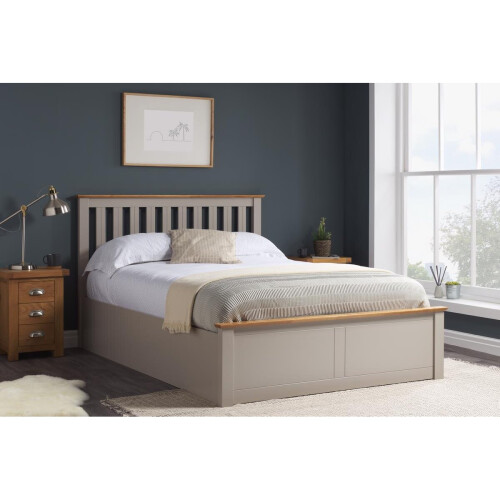 Birlea King Size Ottoman Bed Grey Phoenix Wood Frame Storage 5FT Pearl Oak Solid 2