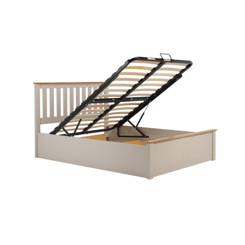 Small Double Ottoman Bed Grey Phoenix Wood Frame Storage 4FT Pearl Oak