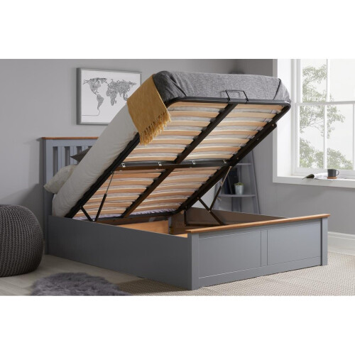 Birlea Small Double Ottoman Bed Grey Phoenix Wood Frame Storage 4FT Stone Oak Solid 1