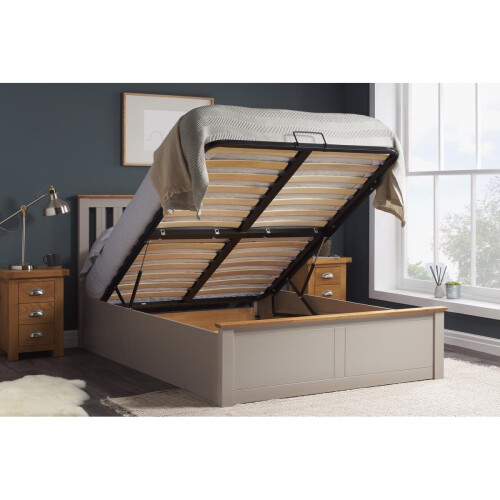 Birlea King Size Ottoman Bed Grey Phoenix Wood Frame Storage 5FT Pearl Oak Solid 1