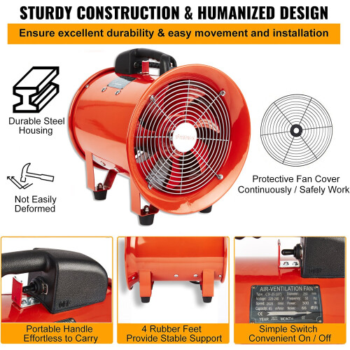 (10" Fan Only) Portable Ventilator Axial Blower Workshop Extractor Fan