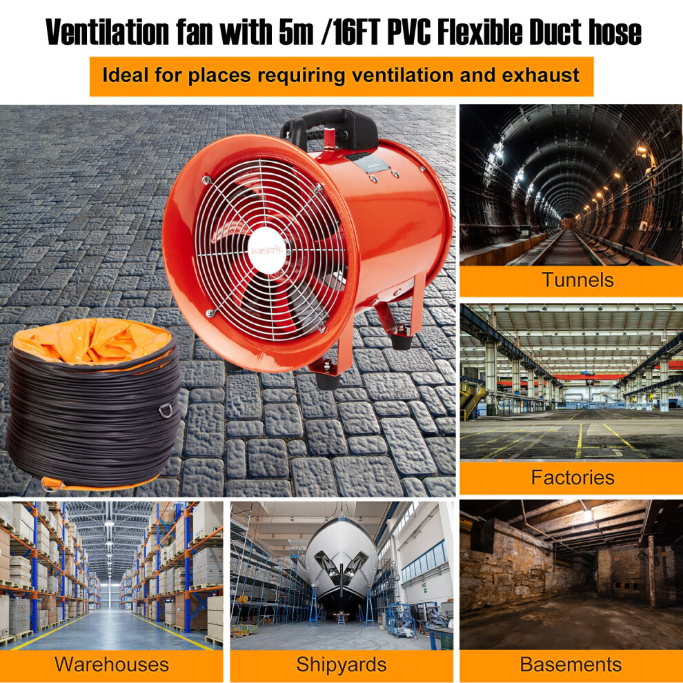 (8" Fan & Duct) Portable Ventilator Axial Blower Workshop Extractor Fan