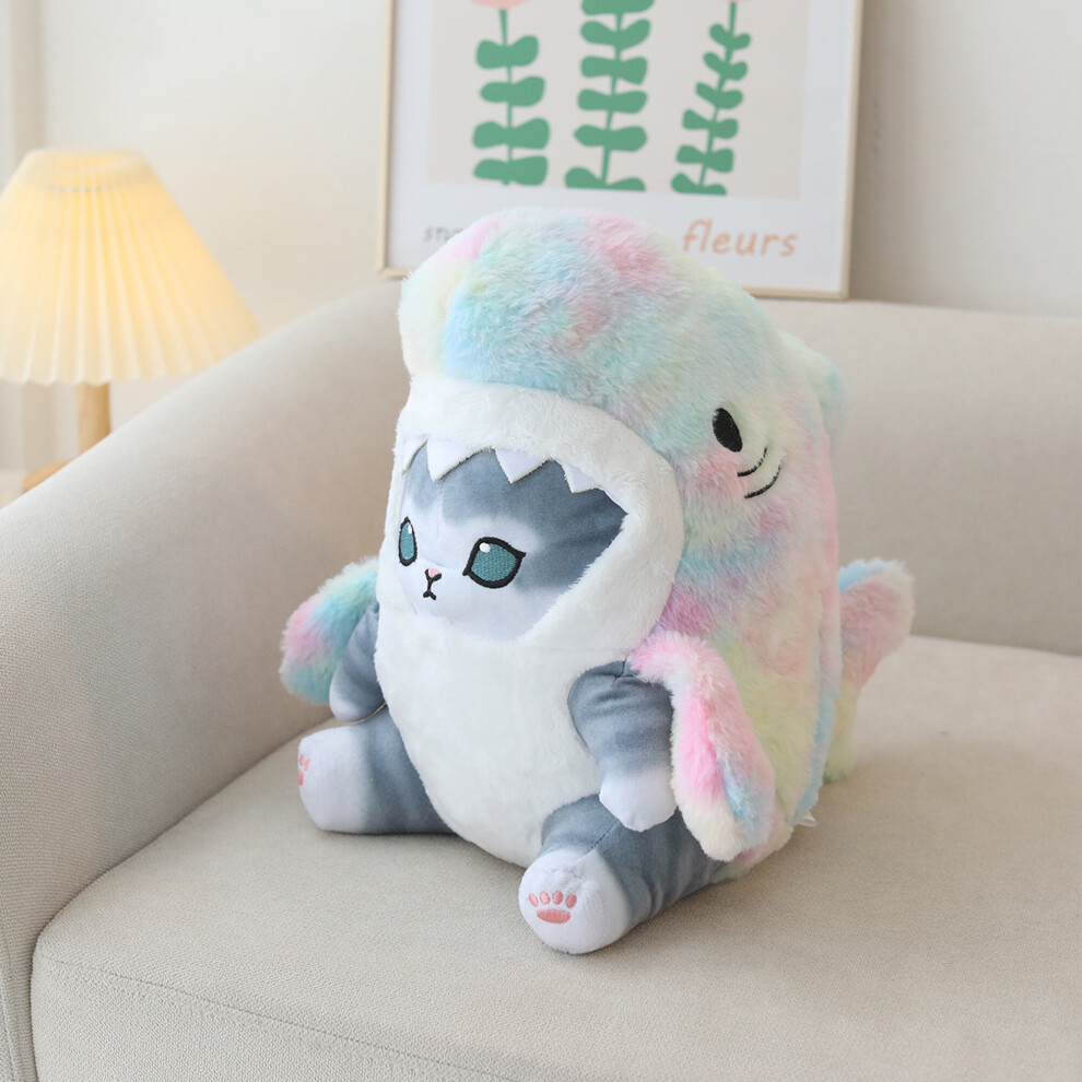 Bonxaif (H-Rainbow Grey Cat 30Cm) Shark Cat Plush Doll Pillow Kids Toy Best Gift